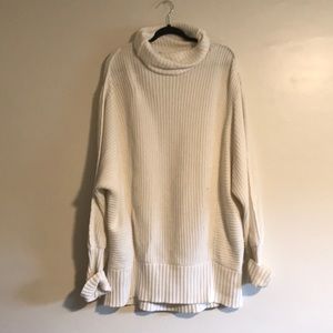 Free People White Knitted Oversized Sweater Dress